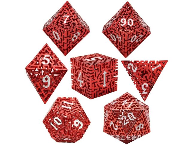 Würfelz Maze Red with White Numbers - 7 Die Metal Set