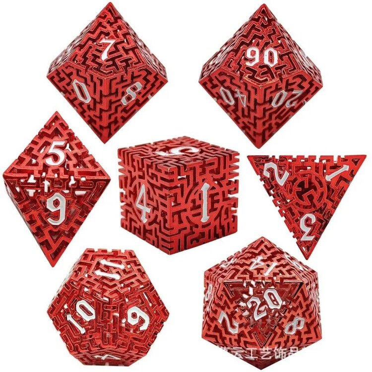 Würfelz Maze Red with White Numbers - 7 Die Metal Set