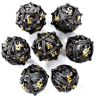 Würfelz Dragon Ball Black with Gold Numbers - 7 Die Metal Set