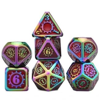 Würfelz Gear Red with Rainbow Colors - 7 Die Metal Set