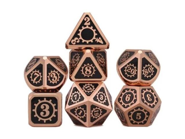 Würfelz Gear Black with Bronze - 7 Die Metal Set