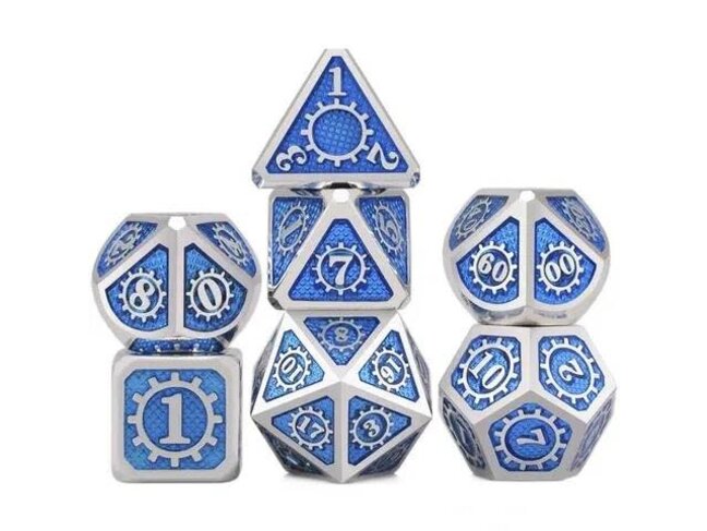 Würfelz Gear Blue with Silver - 7 Die Metal Set