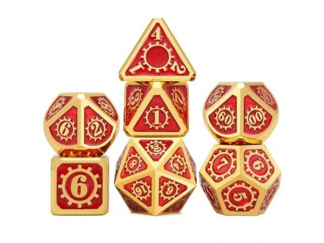 Würfelz Gear Red with Gold - 7 Die Metal Set