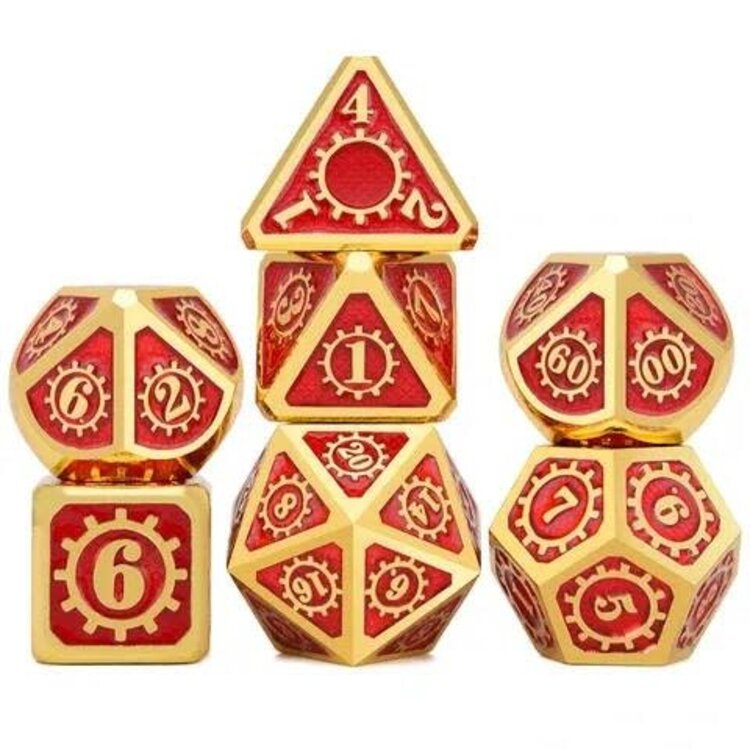 Würfelz Gear Red with Gold - 7 Die Metal Set