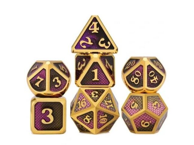 Würfelz Snake Pattern Purple/Black with Gold - 7 Die Metal Set