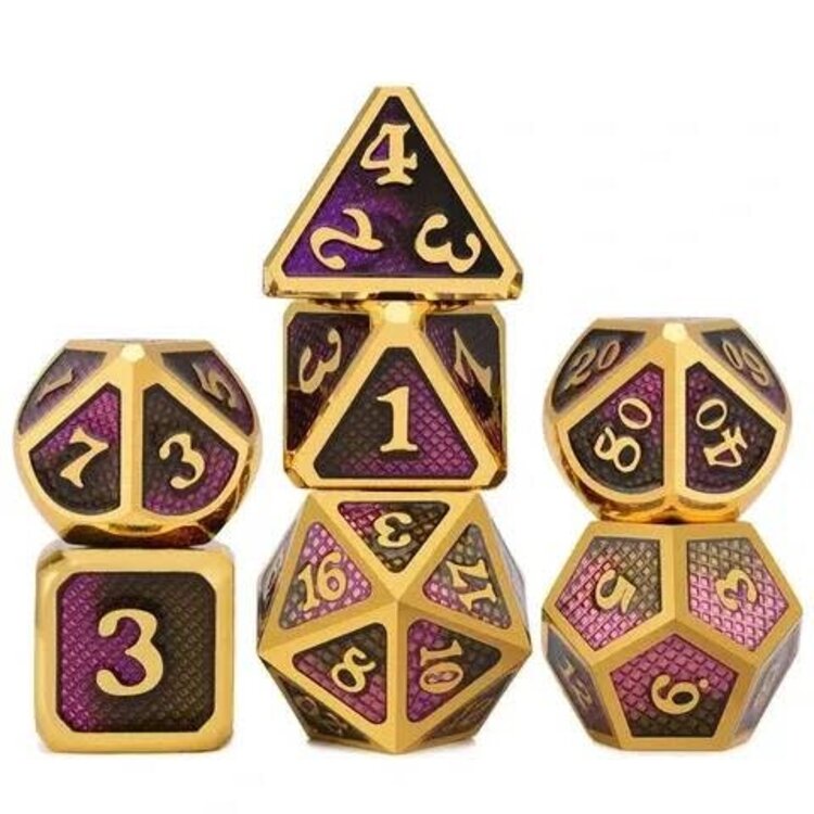Würfelz Snake Pattern Purple/Black with Gold - 7 Die Metal Set