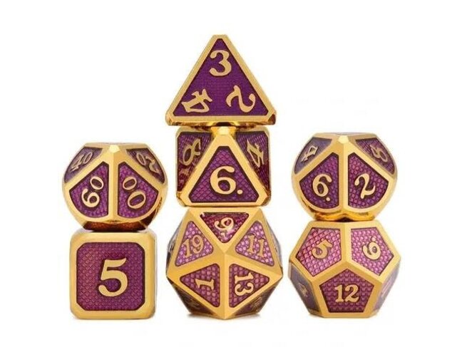 Würfelz Snake Pattern Purple with Gold - 7 Die Metal Set