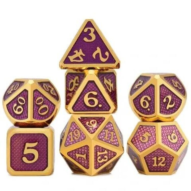 Würfelz Snake Pattern Purple with Gold - 7 Die Metal Set
