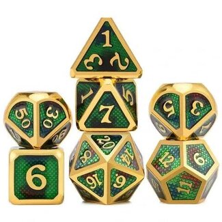 Würfelz Snake Pattern Green/Blood with Gold - 7 Die Metal Set