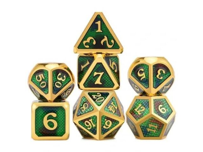 Würfelz Snake Pattern Green/Black with Gold - 7 Die Metal Set