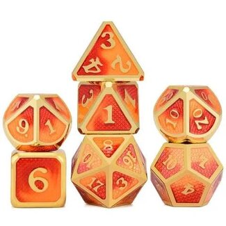 Würfelz Snake Pattern Red/Yellow with Gold - 7 Die Metal Set