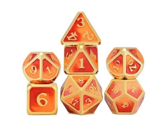Würfelz Snake Pattern Red/Yellow with Gold - 7 Die Metal Set