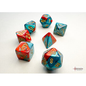 Chessex Red-Teal/gold - Gemini Polyhedral 7-Die Set Mini