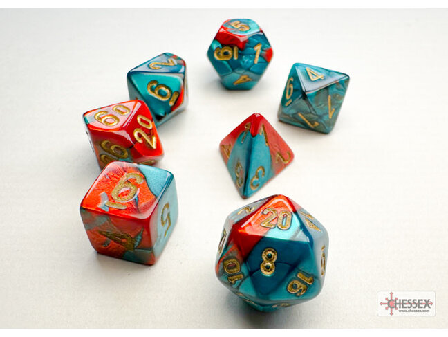 Chessex Red-Teal/gold - Gemini Polyhedral 7-Die Set Mini