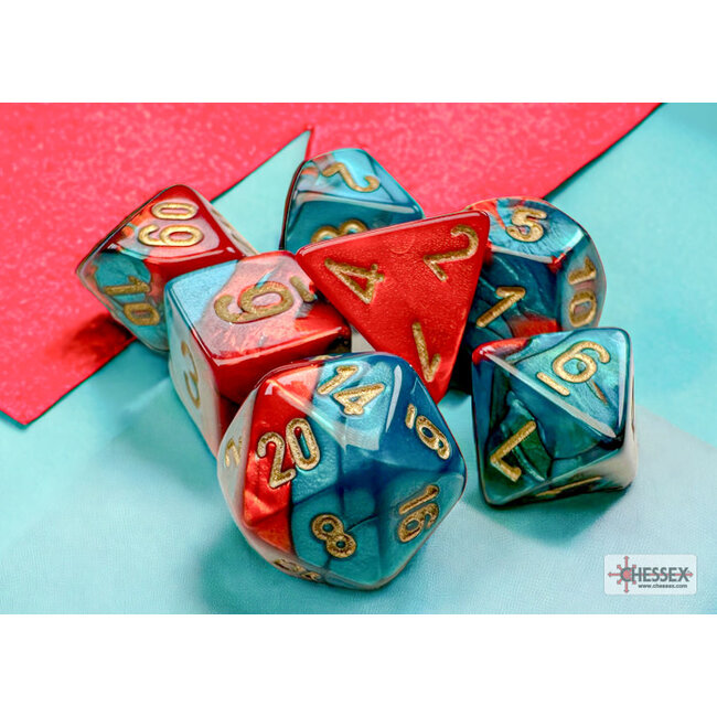 Chessex Chessex: Chessex: Red-Teal/gold - Gemini Polyhedral 7-Die Set Mini