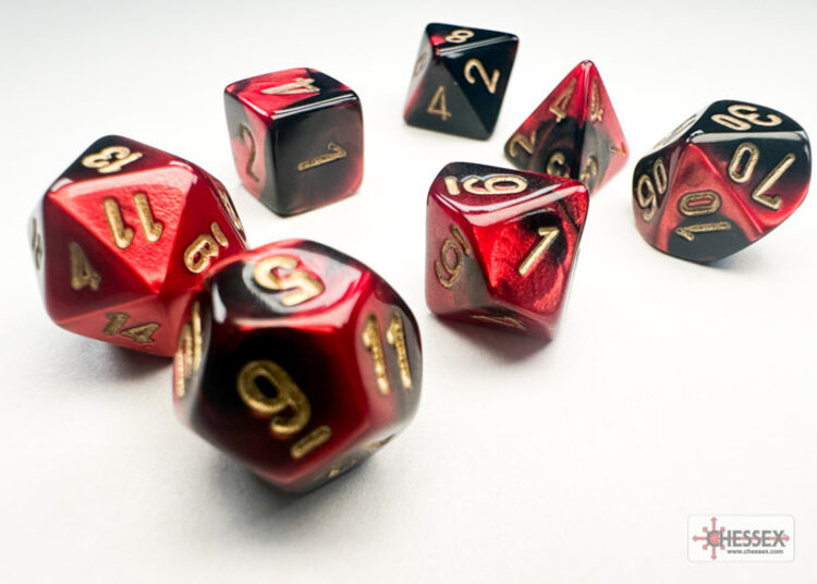 Chessex Chessex: Black-Red/gold - Gemini Polyhedral 7-Die Set Mini