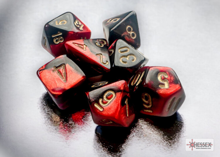 Chessex Chessex: Black-Red/gold - Gemini Polyhedral 7-Die Set Mini