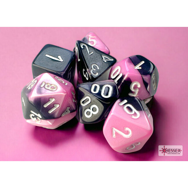 Chessex Chessex: Black-Pink/white - Gemini Polyhedral 7-Die Set Mini