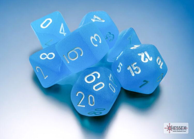 Chessex Chessex: Caribbean Blue/white - Frosted Polyhedral 7-Die Set Mini