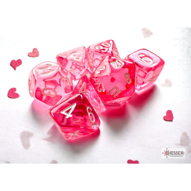 Chessex Chessex: Pink/white -  Translucent Polyhedral 7-Die Set Mini
