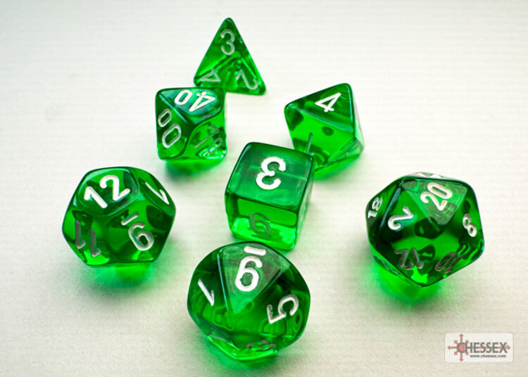 Chessex Chessex: Green/white - Translucent Polyhedral 7-Die Set Mini