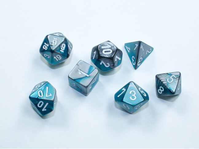 Chessex Steel-Teal/white - Gemini Polyhedral 7-Die Set Mini
