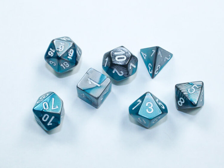 Chessex Chessex: Steel-Teal/white - Gemini Polyhedral 7-Die Set Mini