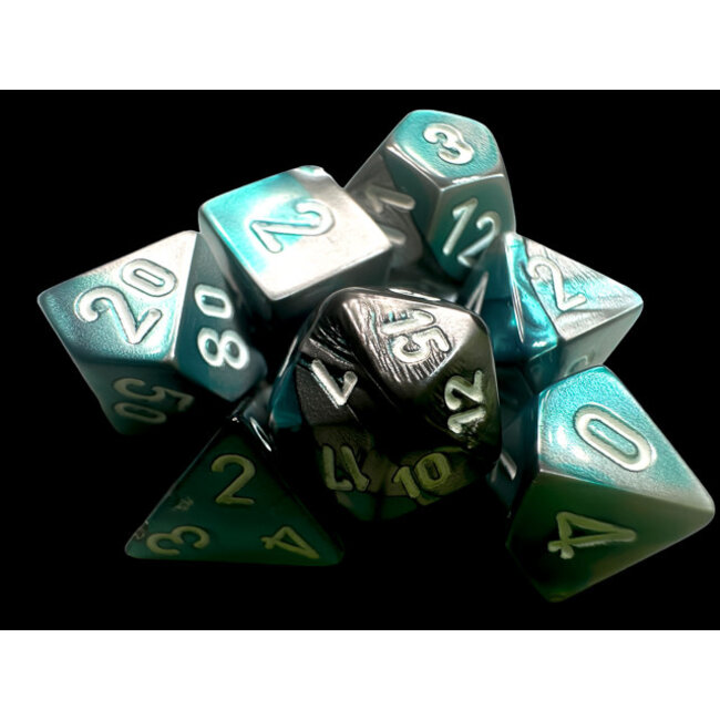 Chessex Chessex: Steel-Teal/white - Gemini Polyhedral 7-Die Set Mini