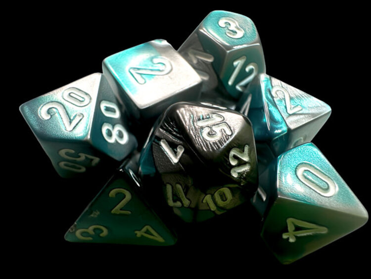 Chessex Chessex: Steel-Teal/white - Gemini Polyhedral 7-Die Set Mini