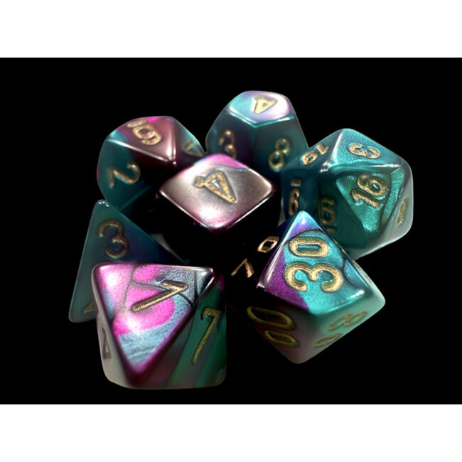 Chessex Chessex: Purple-Teal/gold - Gemini Polyhedral 7-Die Set Mini