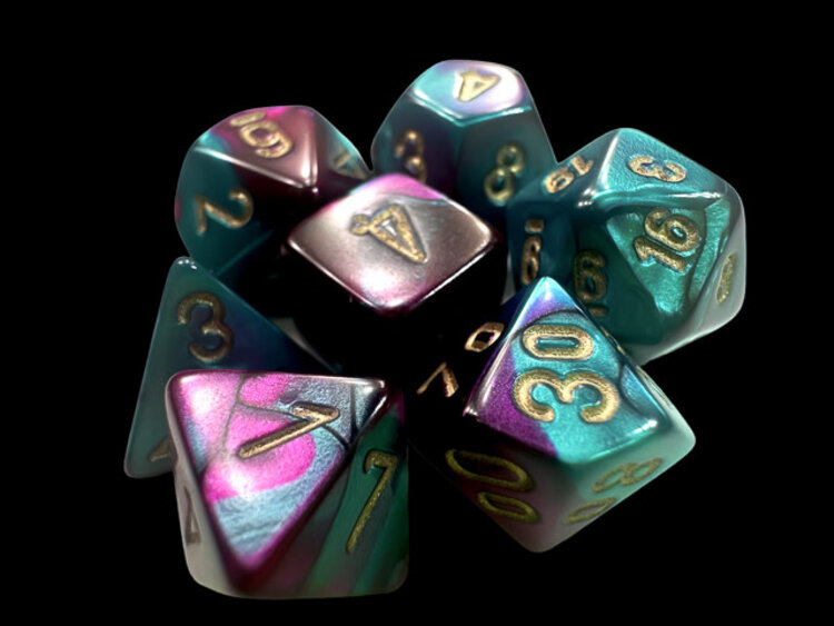 Chessex Chessex: Purple-Teal/gold - Gemini Polyhedral 7-Die Set Mini