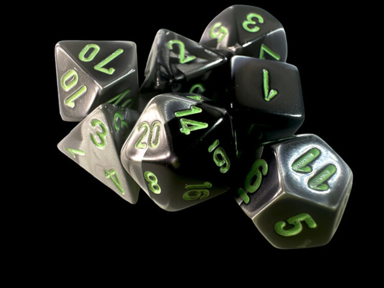 Chessex Chessex: Black-Grey/green - Gemini Polyhedral 7-Die Set Mini