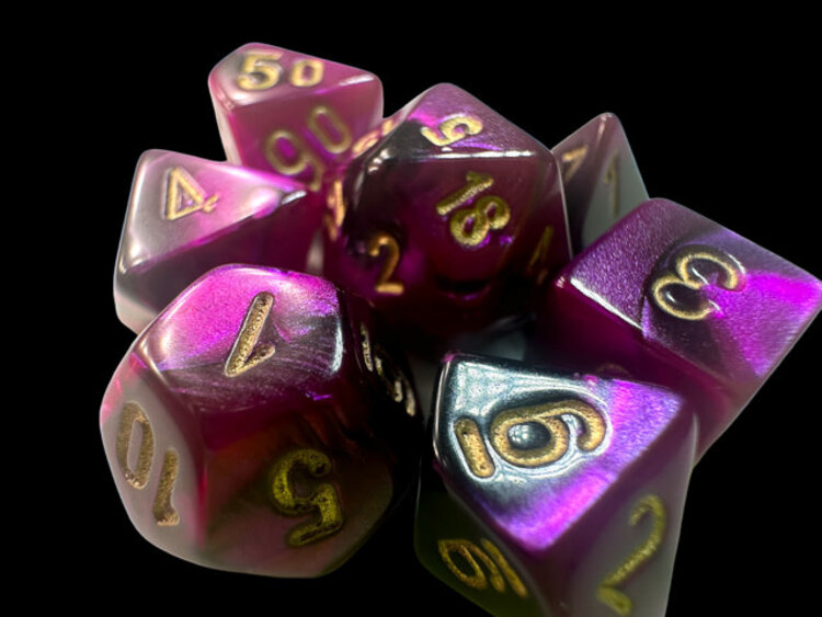 Chessex Chessex: Black-Purple/gold - Gemini Polyhedral 7-Die Set Mini