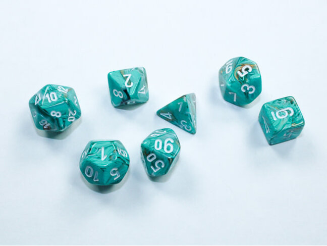 Chessex Oxi-Copper/white - Marble Polyhedral 7-Die Set Mini
