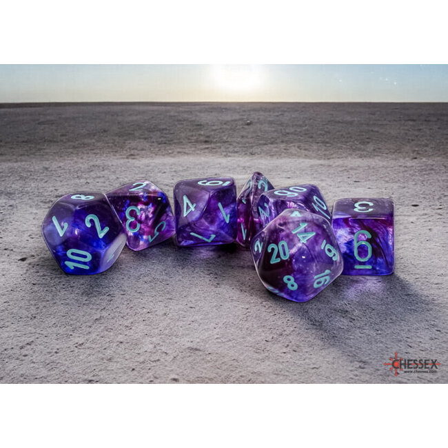 Chessex Chessex: Nocturnal/turquoise - Nebula Mega-Hedral 7-Die Set
