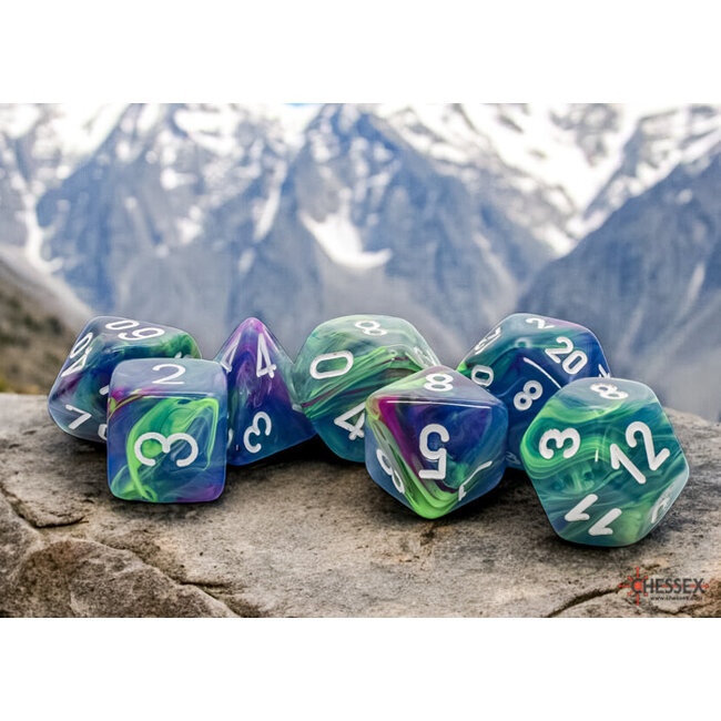 Chessex Chessex: Waterlily/white - Festive Mega-Hedral 7-Die Set