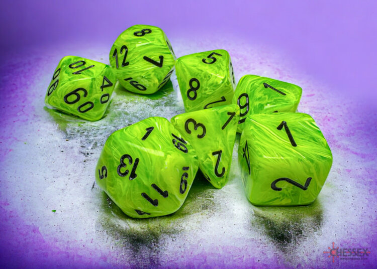 Chessex Chessex: Bright Green/black - Vortex Mega-Hedral 7-Die Set