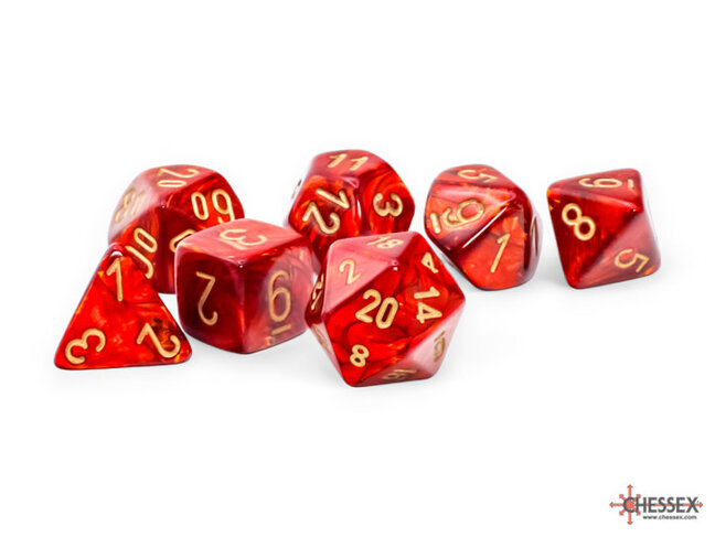 Chessex Scarlet/gold - Scarab Mega-Hedral 7-Die Set