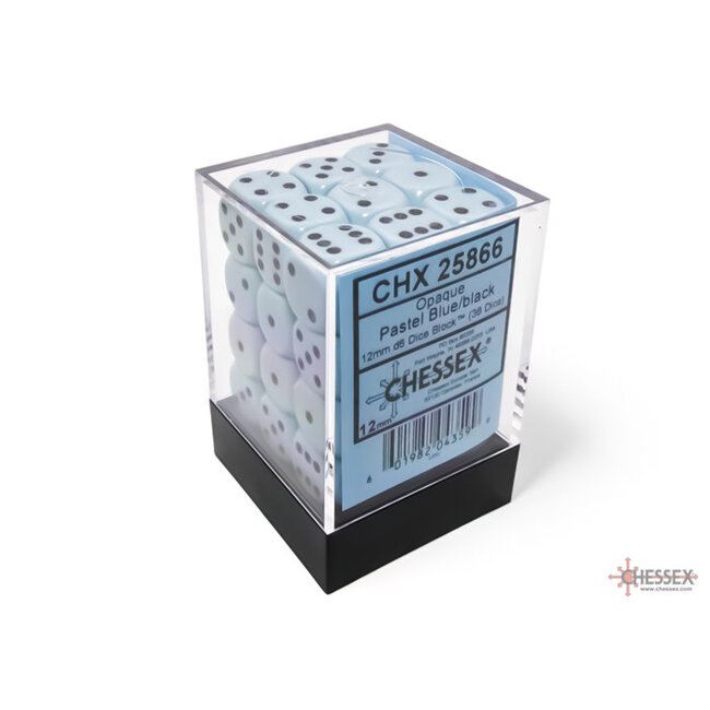 Chessex Chessex: Pastel Blue/black - 36 Opaque 12mm D6 Dice Block