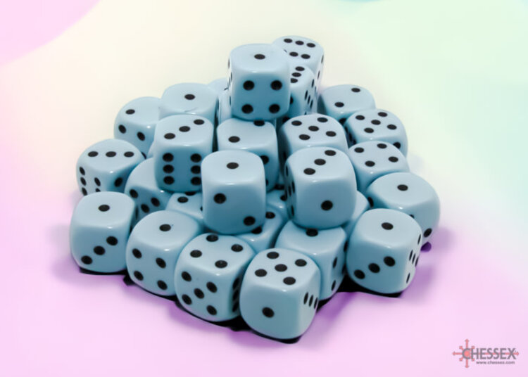 Chessex Chessex: Pastel Blue/black - 36 Opaque 12mm D6 Dice Block