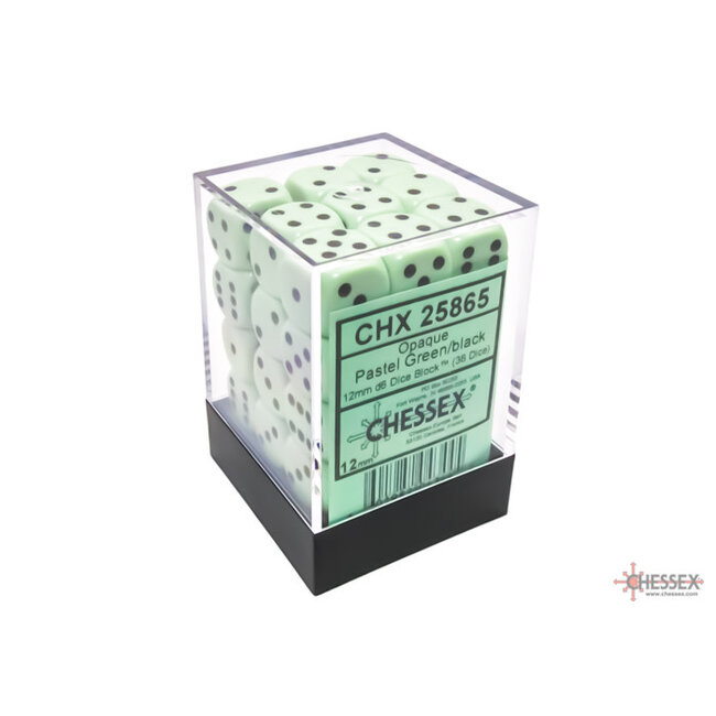 Chessex Chessex: Pastel Green/black - 36 Opaque 12mm D6 Dice Block