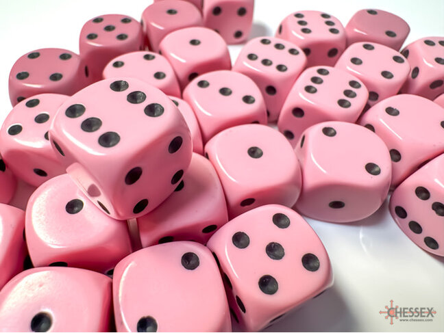 Chessex Pastel Pink/black - 36 Opaque 12mm D6 Dice Block