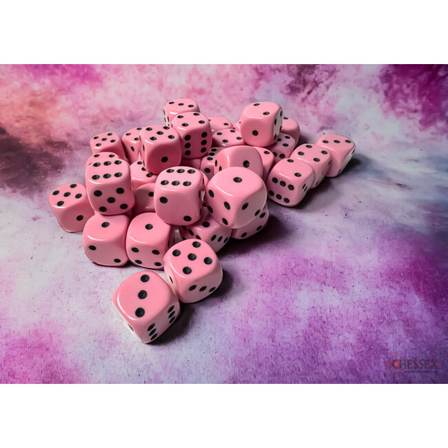 Chessex Chessex: Pastel Pink/black - 36 Opaque 12mm D6 Dice Block