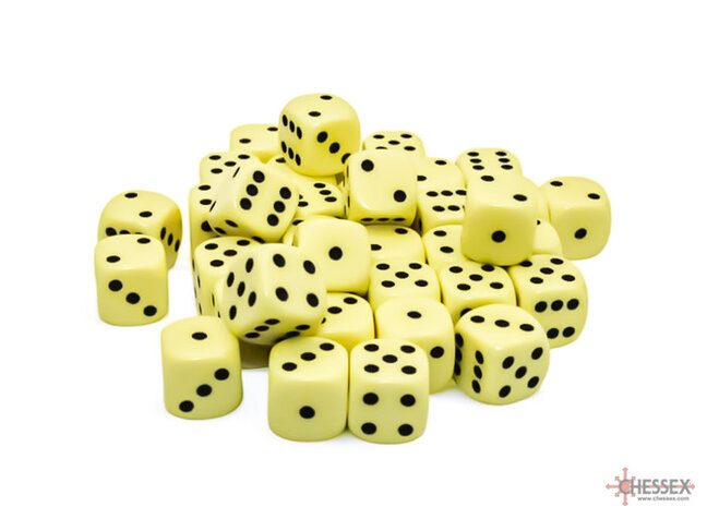 Chessex Pastel Yellow/black - 36 Opaque 12mm D6 Dice Block