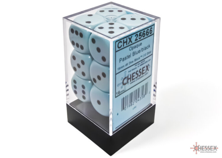 Chessex Chessex: Pastel Blue/black - 12 Opaque 16mm D6 Dice Block