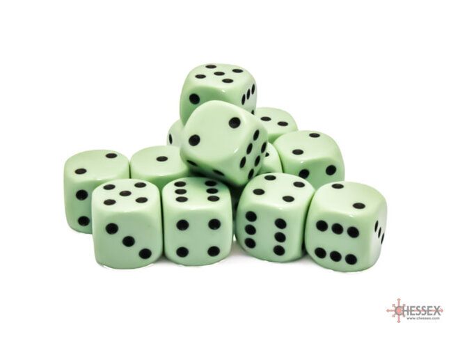 Chessex Pastel Green/black - 12 Opaque 16mm D6 Dice Block