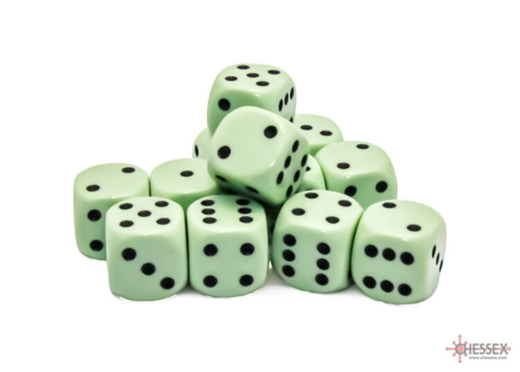 Chessex Chessex: Pastel Green/black - 12 Opaque 16mm D6 Dice Block