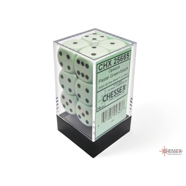 Chessex Chessex: Pastel Green/black - 12 Opaque 16mm D6 Dice Block