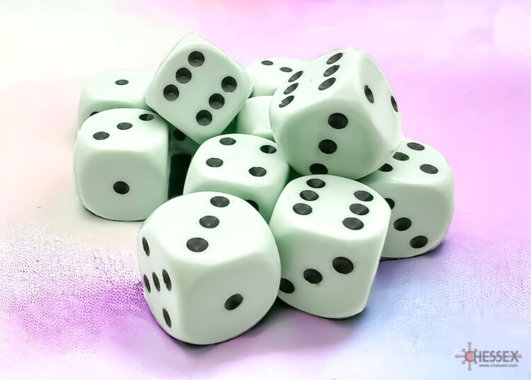 Chessex Chessex: Pastel Green/black - 12 Opaque 16mm D6 Dice Block