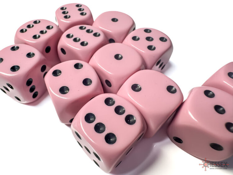 Chessex Chessex: Pastel Pink/black - 12 Opaque 16mm D6 Dice Block